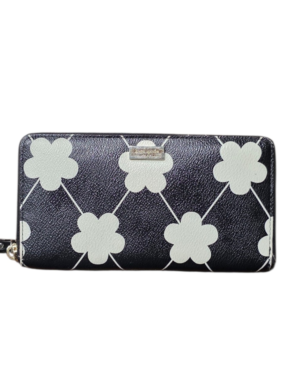 Kate Spade New York Black White Floral Zip Around Continental Wallet Card Holder